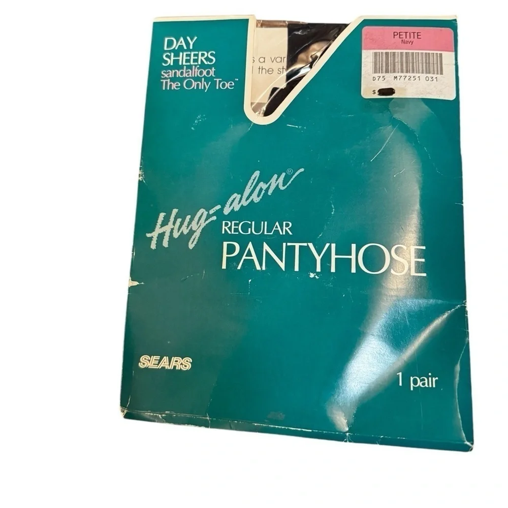 🎉4/20 $ VINTAGE SEARS NEW hug along day sheers sandal foot navy pantyhose petite